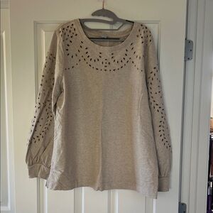 Chico's Beige Blouse with Cut-Out Sleeves